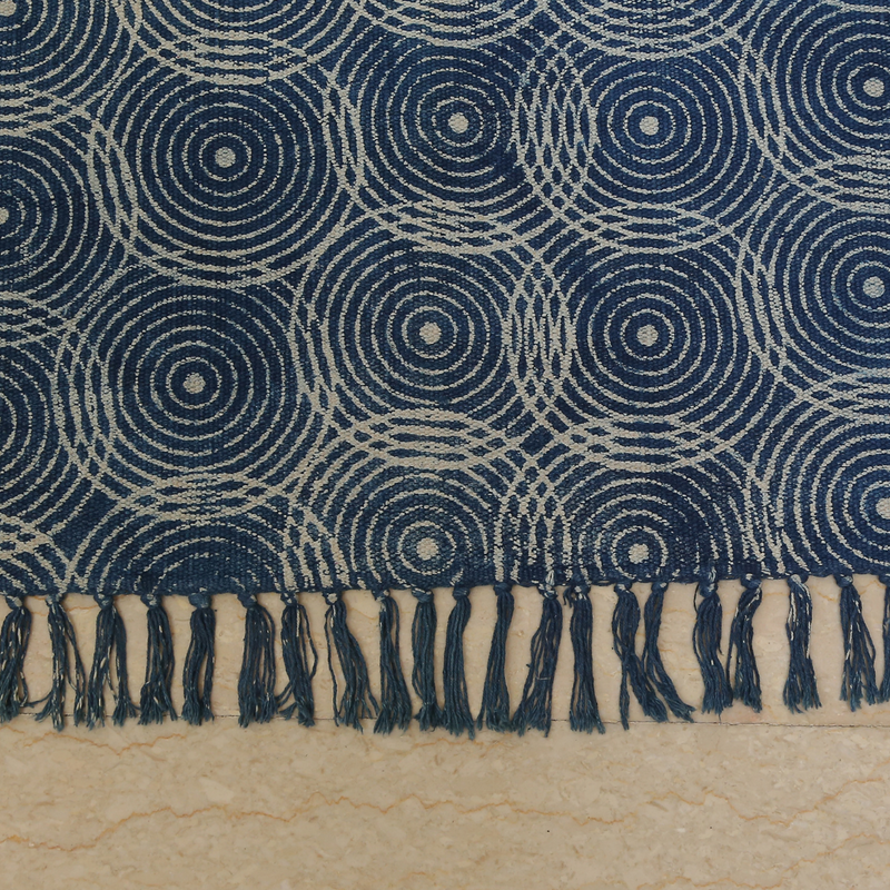 Cyclical Block Printed Cotton Dhurrie Rug