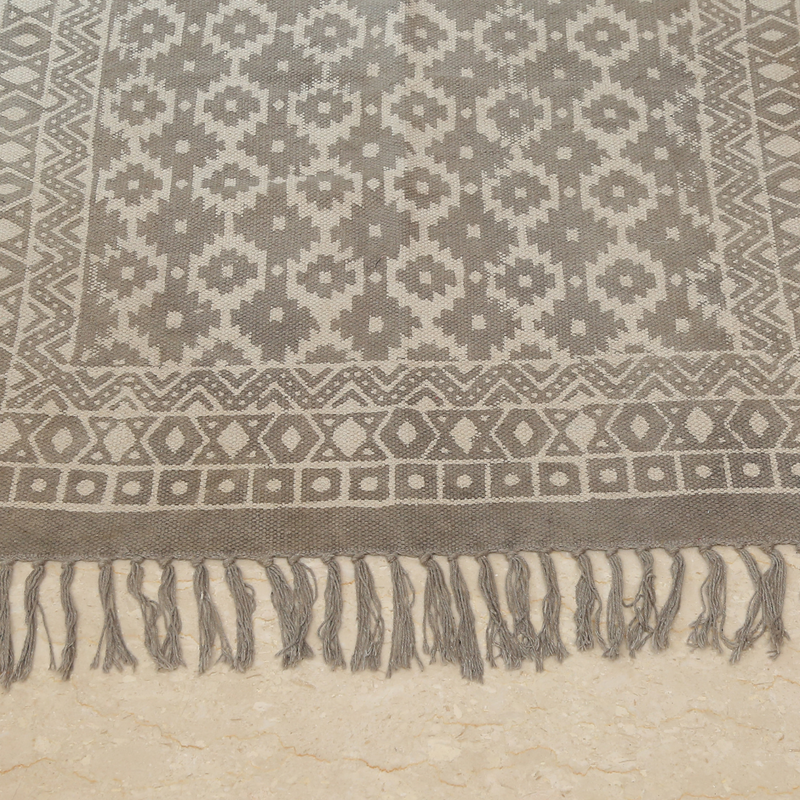 Rugged Block Printed Cotton Dhurrie Rug