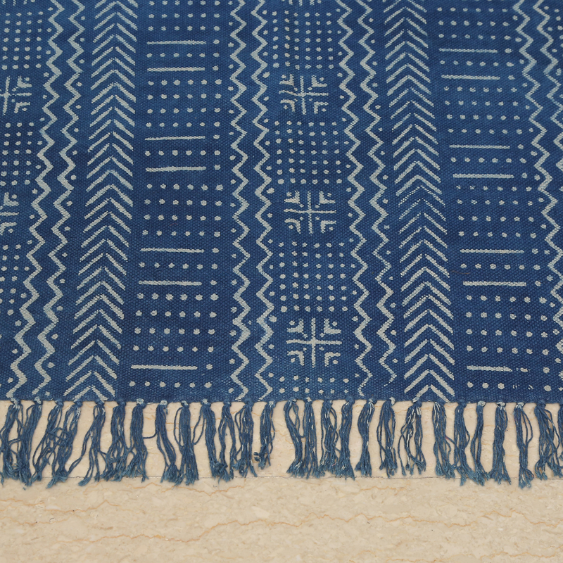 Wavy Block Printed Cotton Dhurrie Rug