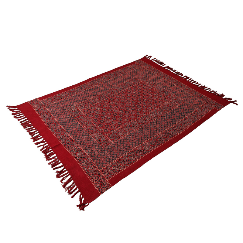 Elegant Cotton Red Block Printed Throw | Perfect for Living Room & Bedroom Decor