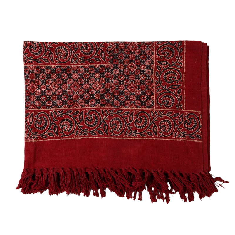 Elegant Cotton Red Block Printed Throw | Perfect for Living Room & Bedroom Decor