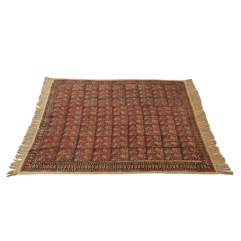 Cotton Maroon and Beige Kalamkari Throw Blanket | Perfect for Living Room and Bedroom Decor