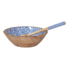 Blue Wooden Bowl with Wooden Spoon | Handcrafted Serving Set of 2