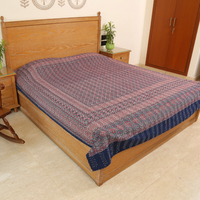 Reddish Blue Ajrakh With Kantha Bedcover | Artisan-Made 100% Cotton Bedspread