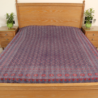 Bluish Red Ajrakh With Kantha Bedcover | Artisan-Made 100% Cotton Bedspread