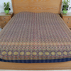 Bluish Green Ajrakh With Kantha Bedcover | Artisan-Made 100% Cotton Bedspread