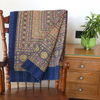 Bluish Green Ajrakh With Kantha Bedcover | Artisan-Made 100% Cotton Bedspread