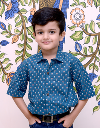 Blue Hand Block Printed Boys Shirt