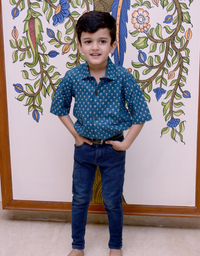 Blue Hand Block Printed Boys Shirt