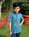 Sea Green Hand Block Printed Boys Shirt