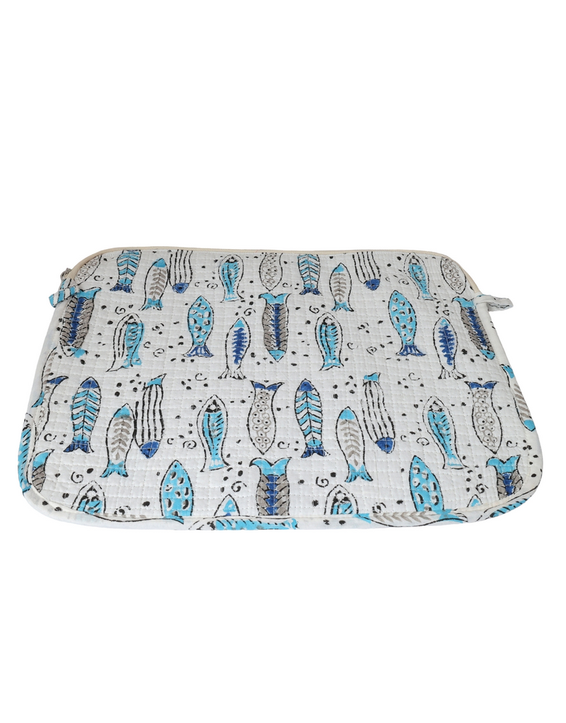 White Fish Block Print Laptop Sleeve