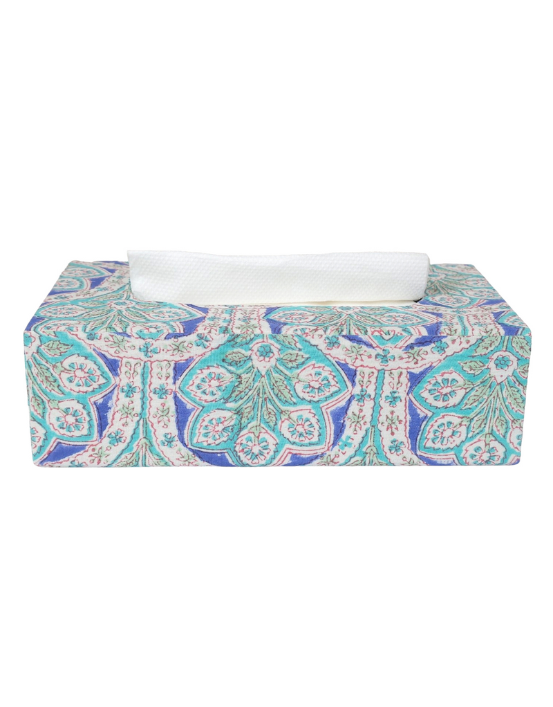 Green Block Print Tissue Box