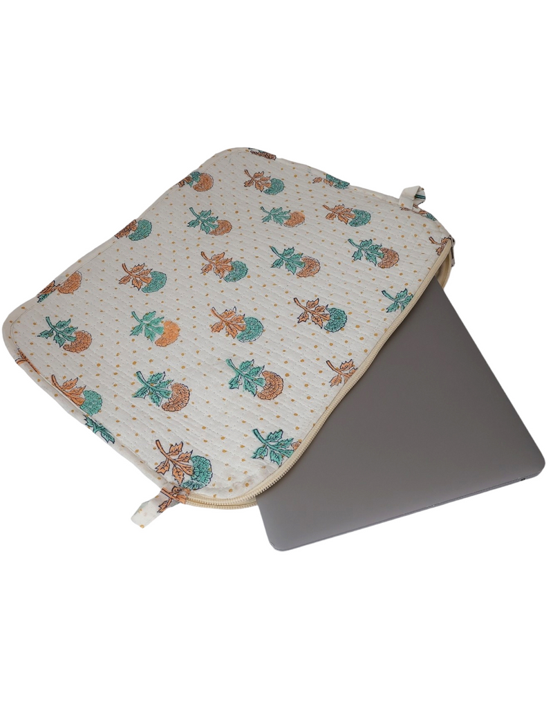 Green Floral Block Print Laptop Sleeve