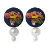 Embroidered Parsi Gara Blue Bird Pearl Earrings