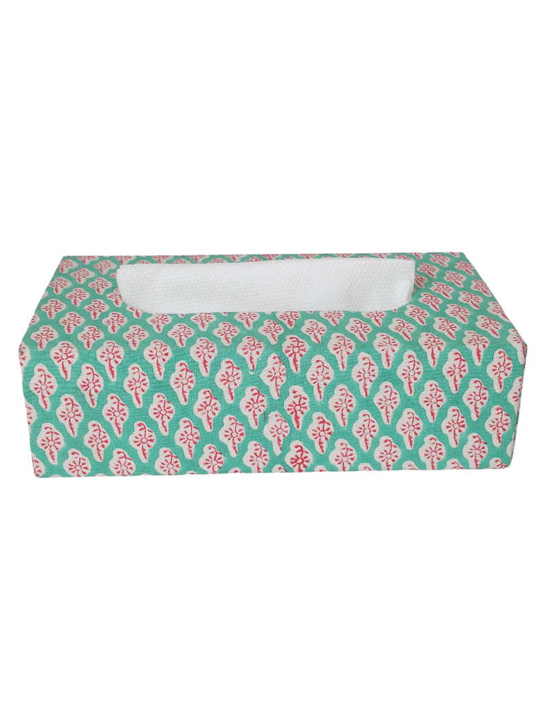 Green Floral Block Print Tissue Box