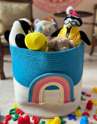 Blue Cotton Rainbow Storage Basket Bag | Kids Room Decor