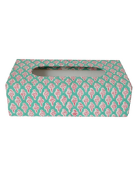 Green Floral Block Print Tissue Box