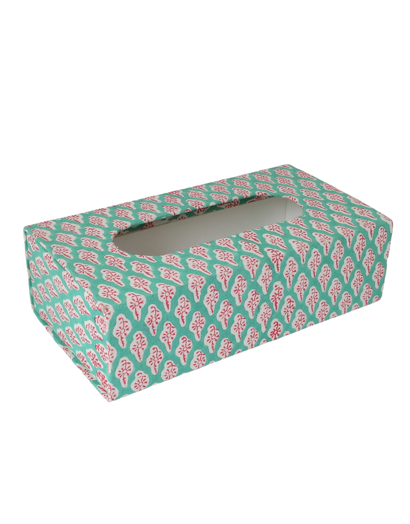 Green Floral Block Print Tissue Box