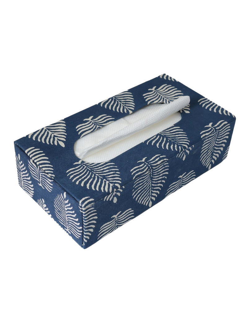 Blue Block Print Tissue Box