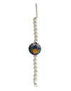 Embroidered Parsi Gara Blue Blooming Flower Pearl Bracelet