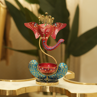 Ganesh T-Lite Metal Candle Holder | Spiritual Home Decor Accent (Red With Blue)