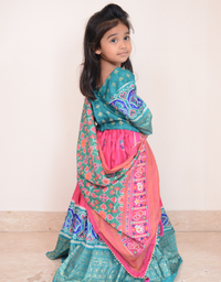 Pink and Green Border Girls Lehenga