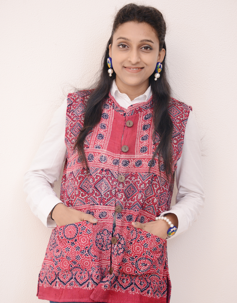 Ajrakh Block Print Women’s Nehru Jacket