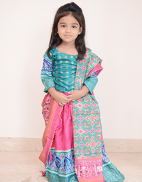 Pink and Green Border Girls Lehenga