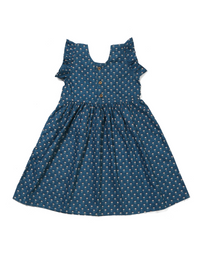 Blue Hand Block Floral Printed Girls Frock