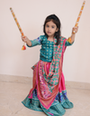 Pink and Green Border Girls Lehenga