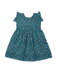 Sea Green Hand Block Floral Printed Girls Frock