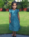 Sea Green Hand Block Floral Printed Girls Frock