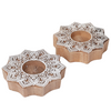 Traditional Wooden Flower Block Print Diya | Artisan-Made Indian T Lite (Set of 2)