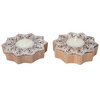 Traditional Wooden Flower Block Print Diya | Artisan-Made Indian T Lite (Set of 2)