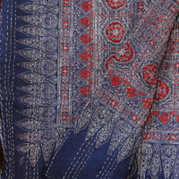 Reddish Blue Ajrakh With Kantha Bedcover | Artisan-Made 100% Cotton Bedspread