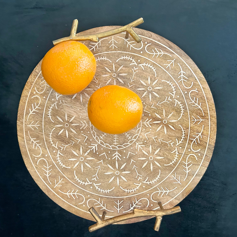 Elegant Circular Wooden Craving Tray