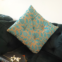 Teal Leaf Brocade Cushion – Elegant Sofa Pillow for Living Room