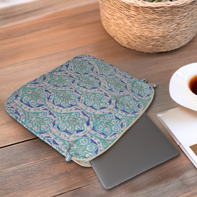 Green Floral Block Print Laptop Sleeve