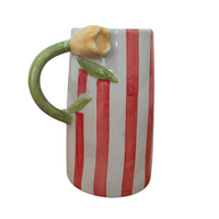Yellow Tulip Handle Striped Ceramic Planter – Decorative Indoor Flower Pot for Home & Garden
