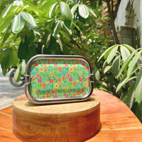 Eco-Friendly Meenakari Steel Tiffin Box – Stylish & Durable-Green Floral