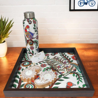 Madhubani Tray, Coasters, Bottle & Diya Gift