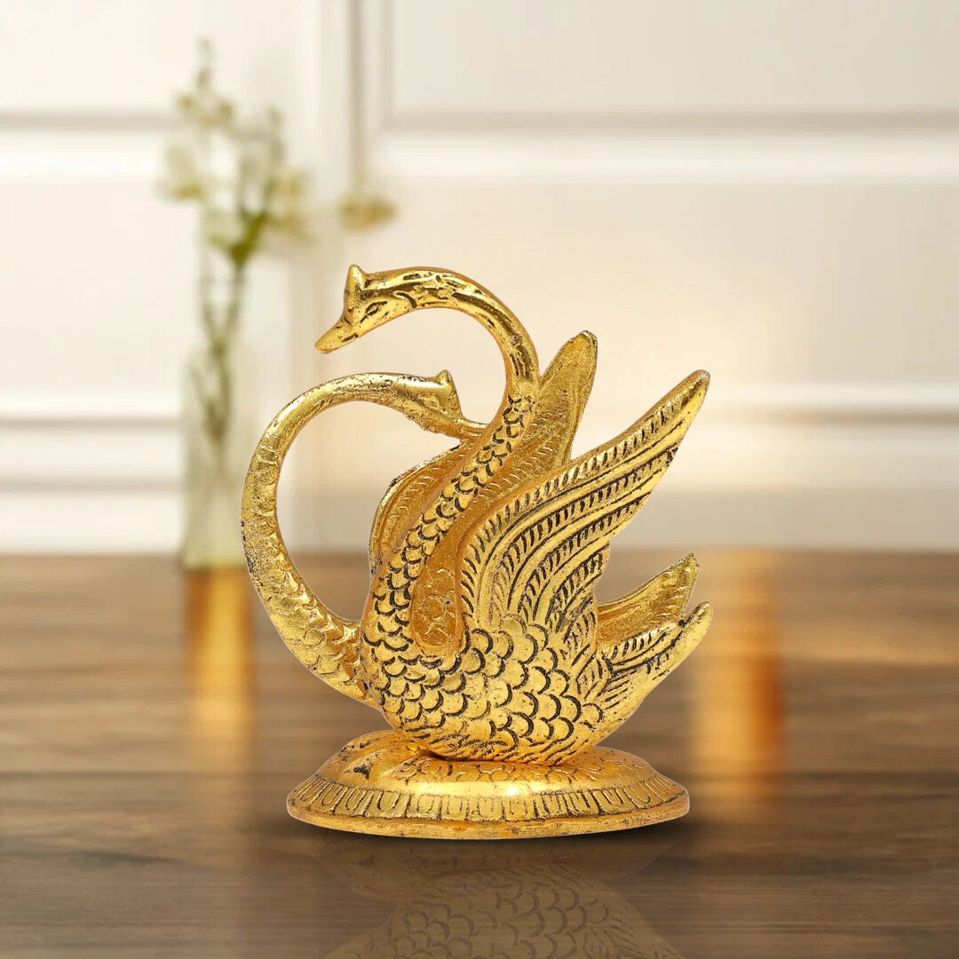 Premium Brass Swan Tissue Holder & Oval Serving Tray Combo Gift Set