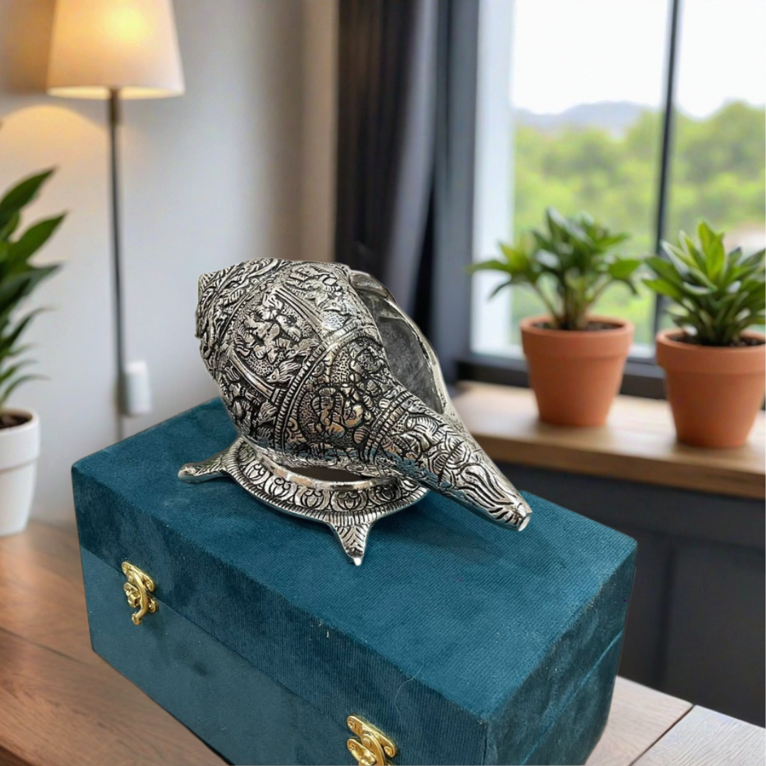 Silver Plated Decorative Shankh for Home Temple & Vastu