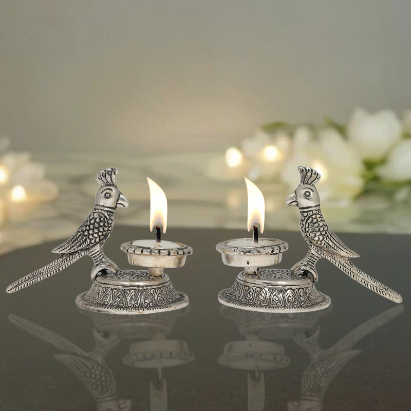 Diwali Gift Box – Parrot T-Light & Wooden Diya Combo