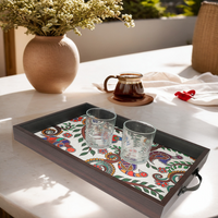 Elegant Madhubani Peacock Print Rectangular MDF Serving Tray – Stylish & Durable Design