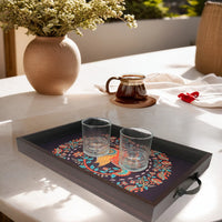 Elegant Madhubani Peacock Print Rectangular MDF Serving Tray – Stylish & Durable Design