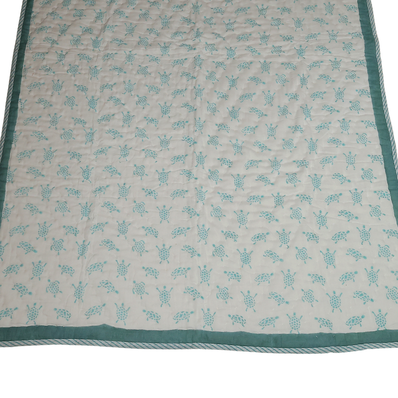 Handcrafted Block Printed Turtle Design Kids Quilt