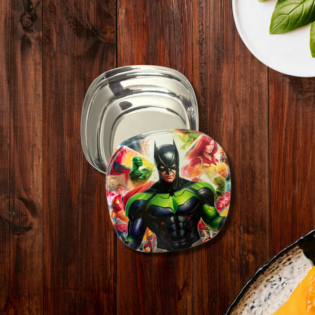 Cute Kids Lunch Box | Printed Stainless Steel Food Container | School Tiffin Box | Child-Friendly Design-Batman
