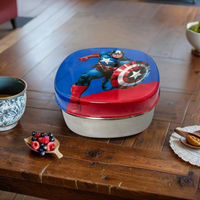 Cute Kids Lunch Box | Printed Stainless Steel Food Container | School Tiffin Box | Child-Friendly Design-Caption America