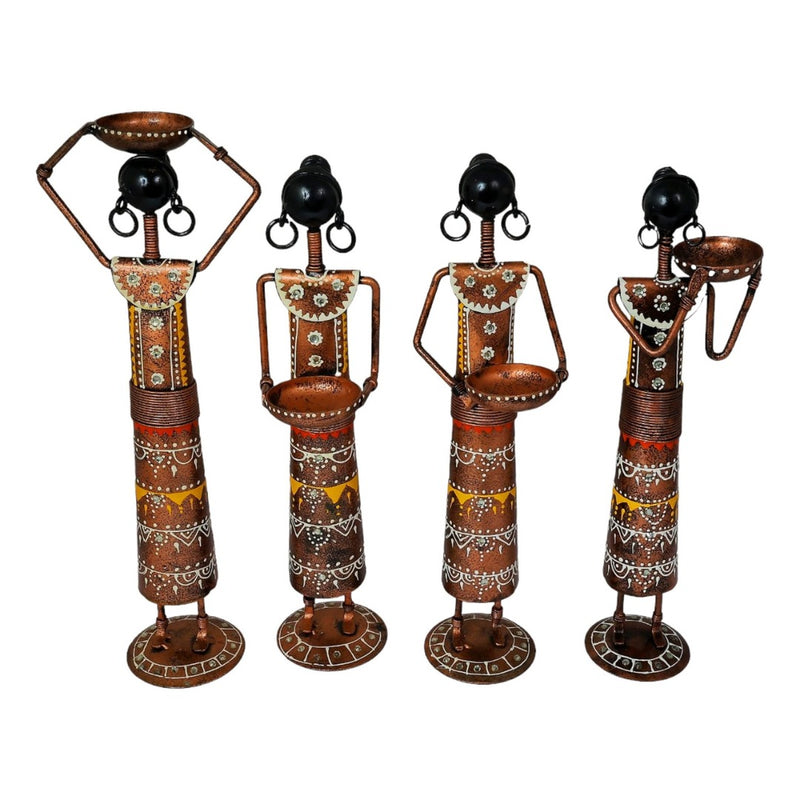 Tribal Lady Farmer Figurine - Handcrafted Ethnic Decor (Set of - 4)